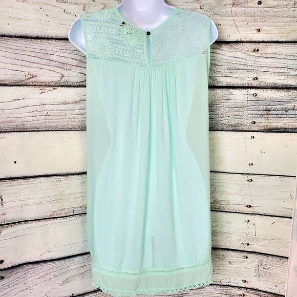 Suzanne Betro Women’s Top XL Mint Green Sleeveless Crochet Lace Overlay Boho - Picture 4 of 8